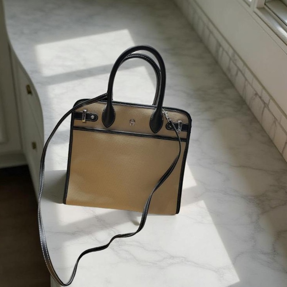 Eitienne Aigner canvas purse with black leather trim